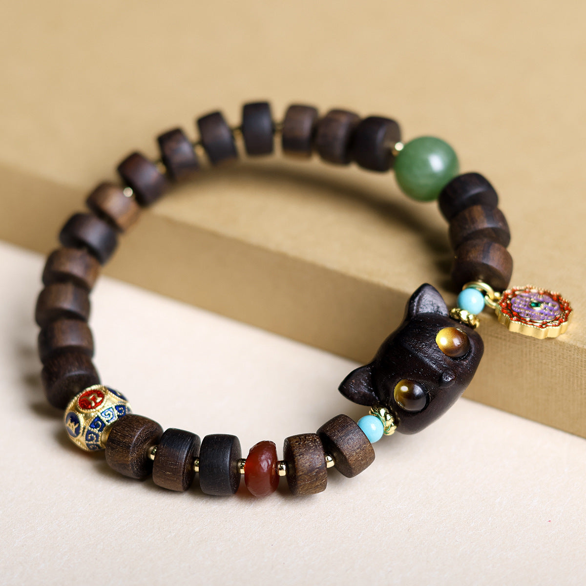 Buddha Life Agarwood Tablet Bead Bracelet Women's