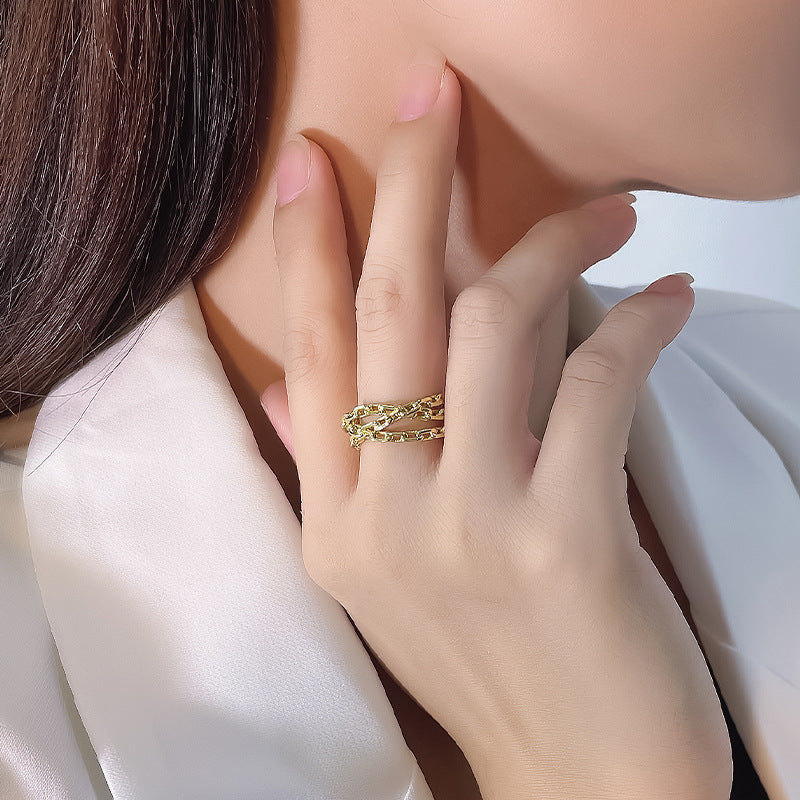 Dapaza S925 Sterling Silver Ring Women's Double Winding Chain Design