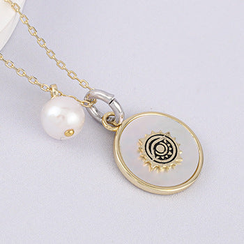New S925 Silver Baroque Pearl White Mother Shell Blue Eye Necklace Collarbone Chain