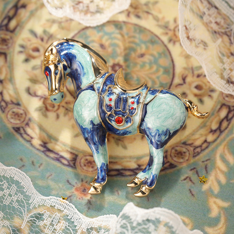 Painted Oil Blue Horse Brooch, Diamond Set, BMW Corsage, Men's Personalized Clothing Accessories Pin Gift