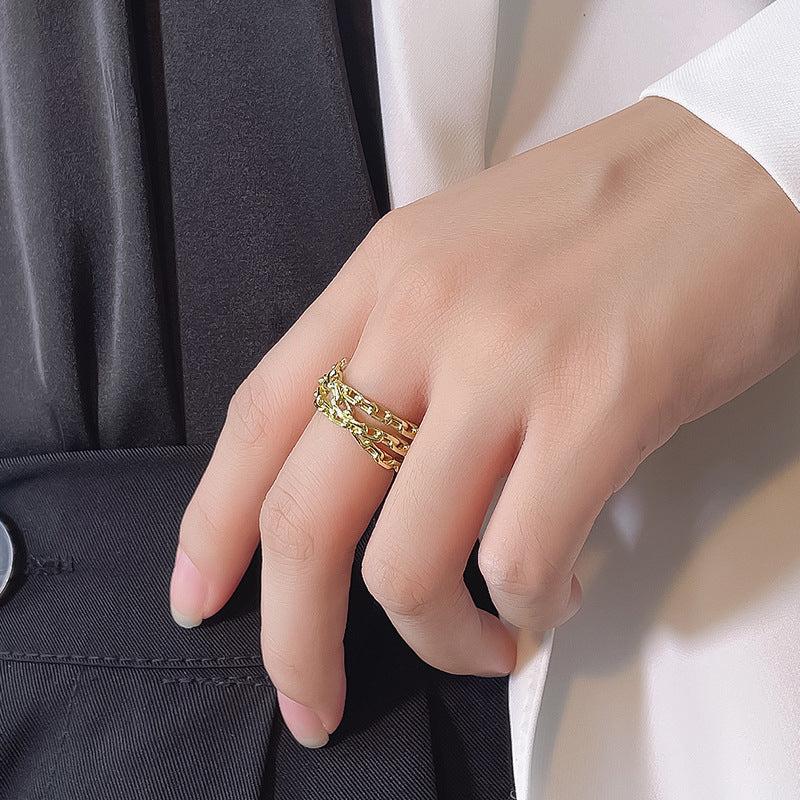 Dapaza S925 Sterling Silver Ring Women's Double Winding Chain Design