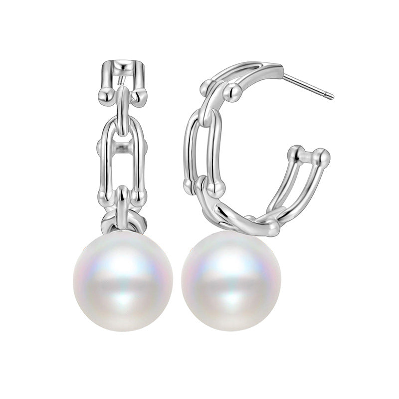 S925 Sterling Silver Stud Earrings Women's Niche Design Simple Chain Earrings