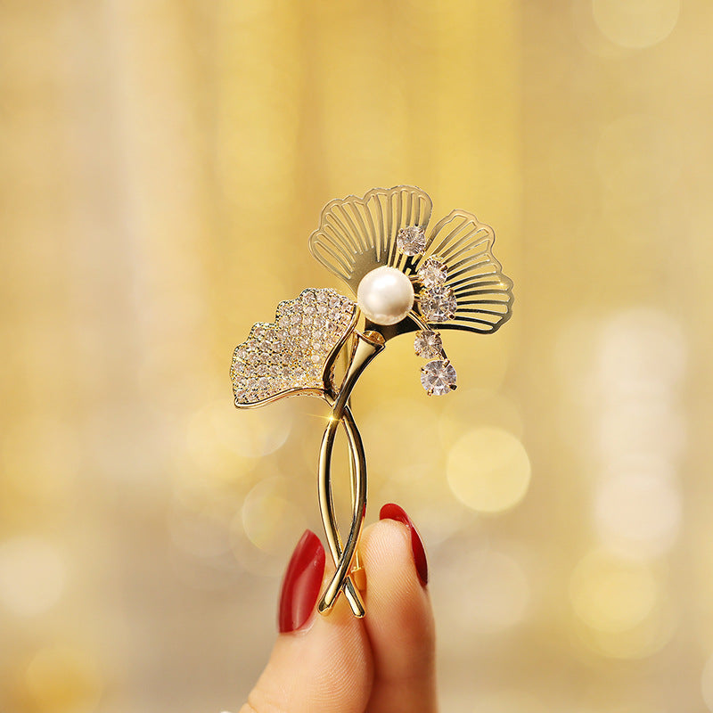 Zircon Ginkgo Biloba Brooch