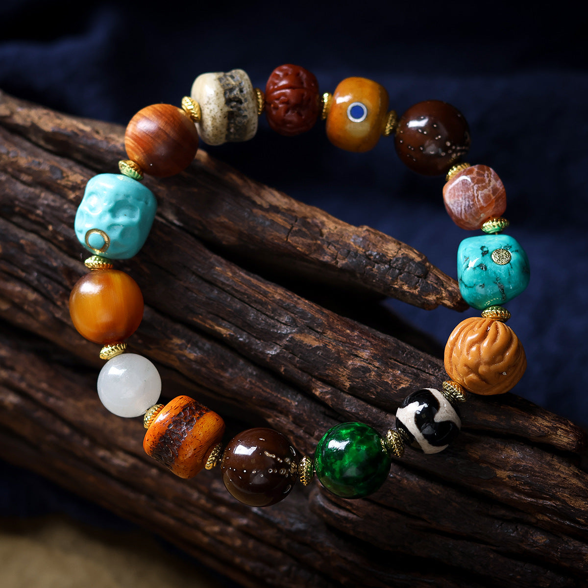 Buddha Life Tibetan Camel Bone Agate with Beads Duobao Bracelet for Men and Women Couples
