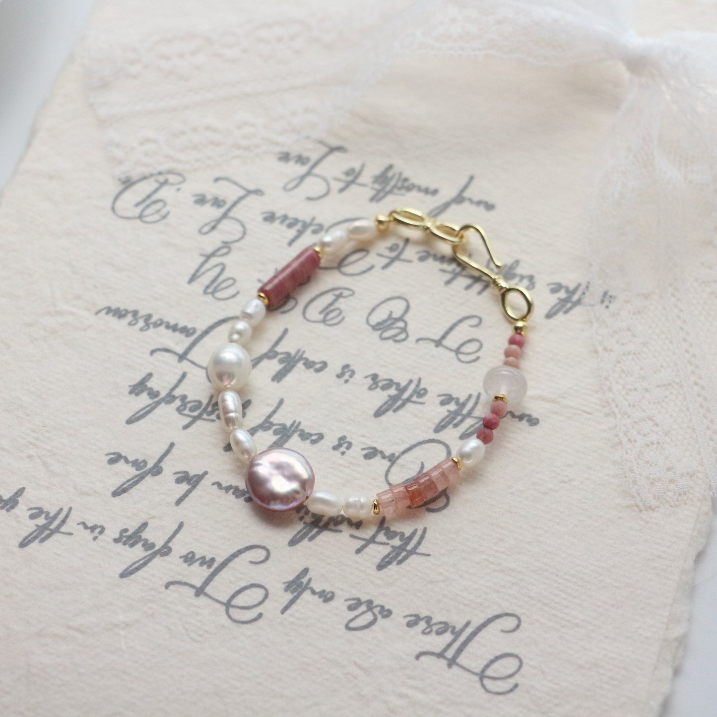 Buddha Life Water Lily Series Red Pink Pearl Necklace Bracelet Ring
