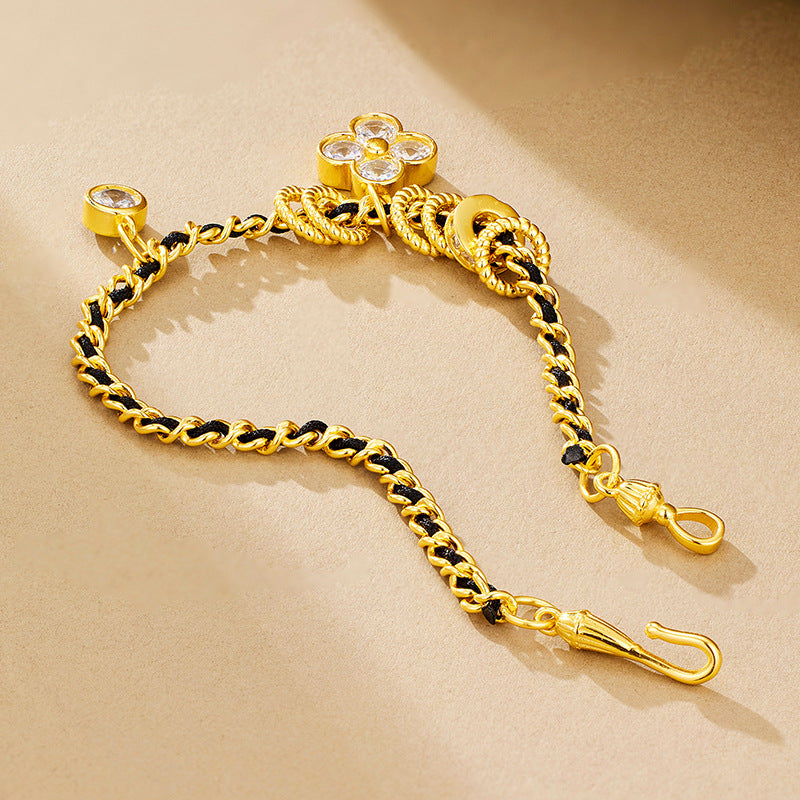 925 Sterling Silver Woven Clover Bracelet Women's Niche Design Fashion Light Luxury Personalized Trend Jewelry