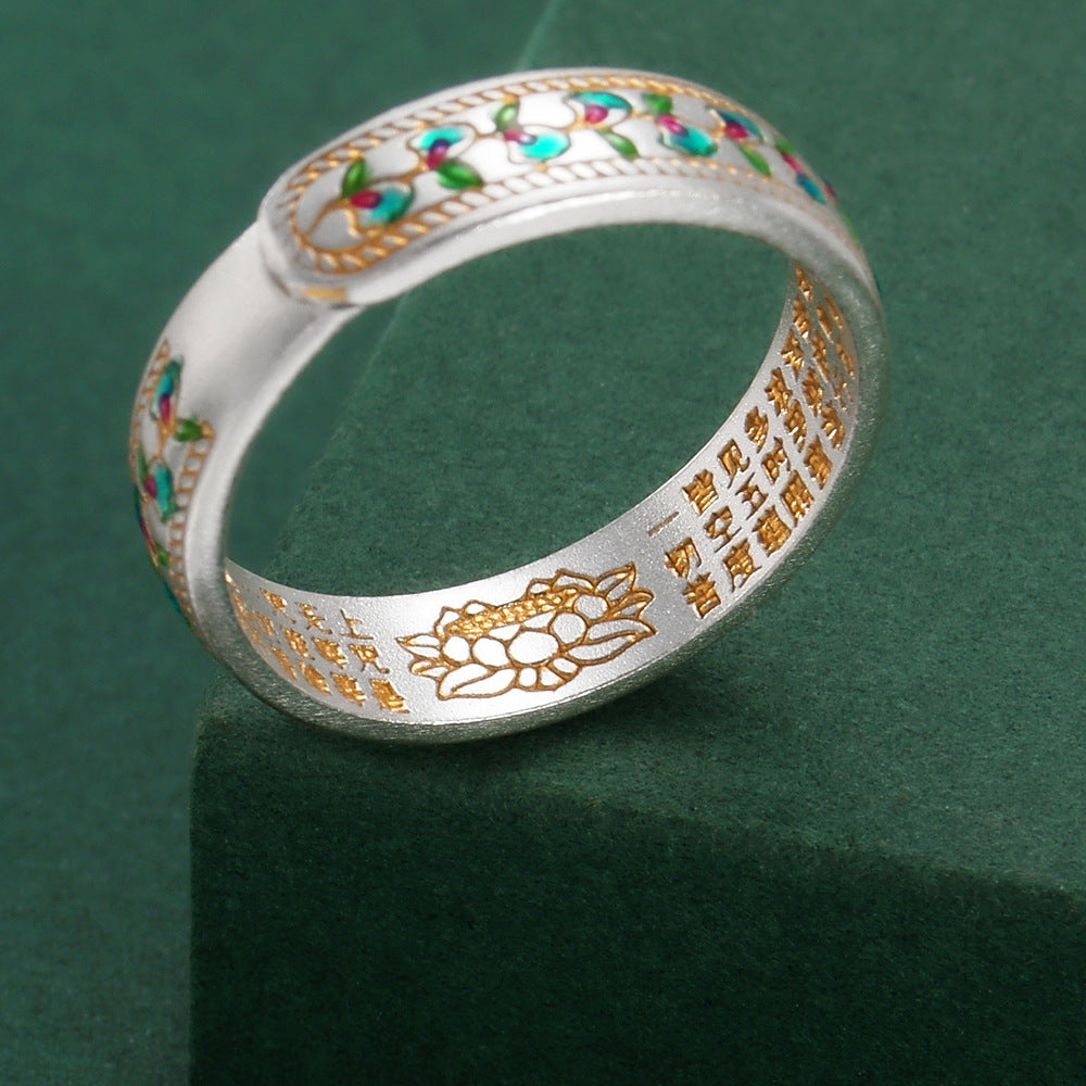Dapaza Enamel Gold-painted Blue Wisteria Ring