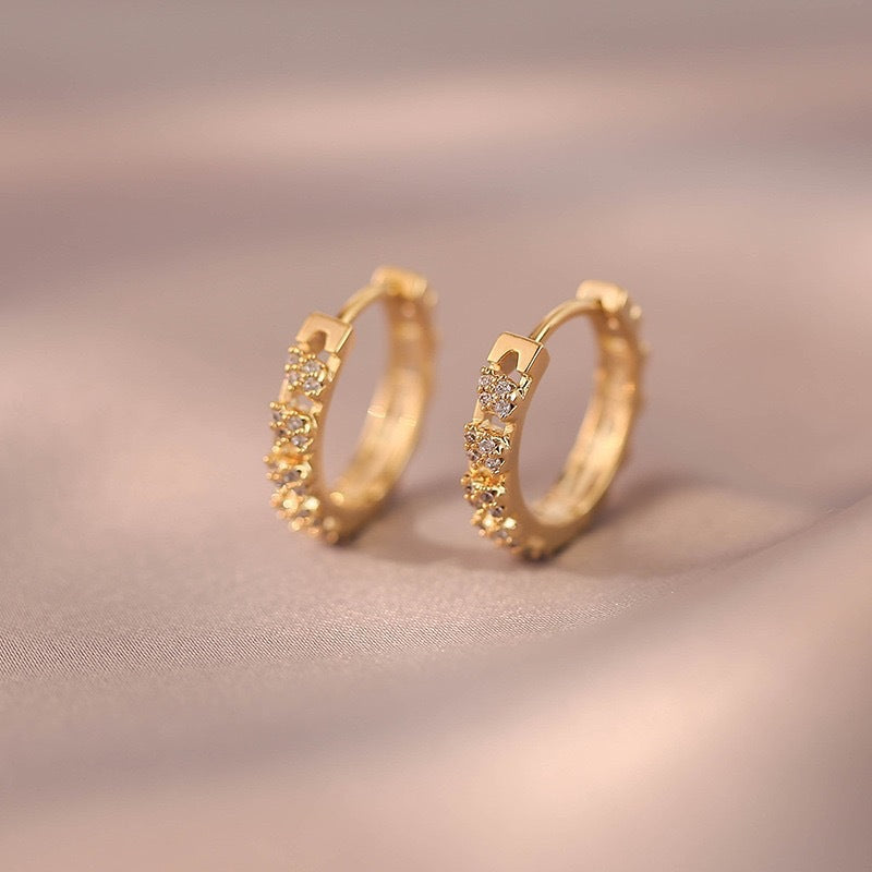 925 Silver Plated 18K Gold Round Diamond Earrings