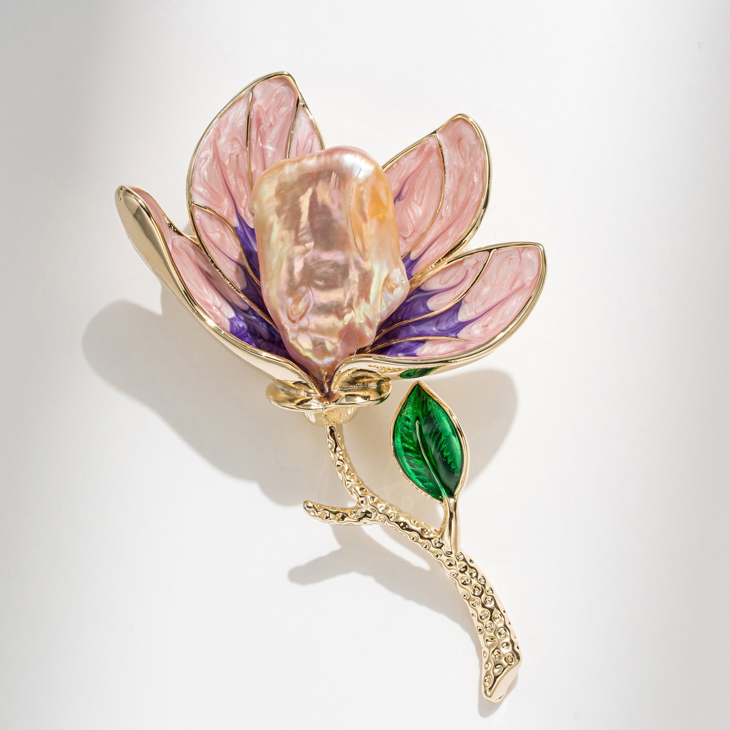 Dapaza Vintage Enamel Pink Baroque Magnolia Brooch