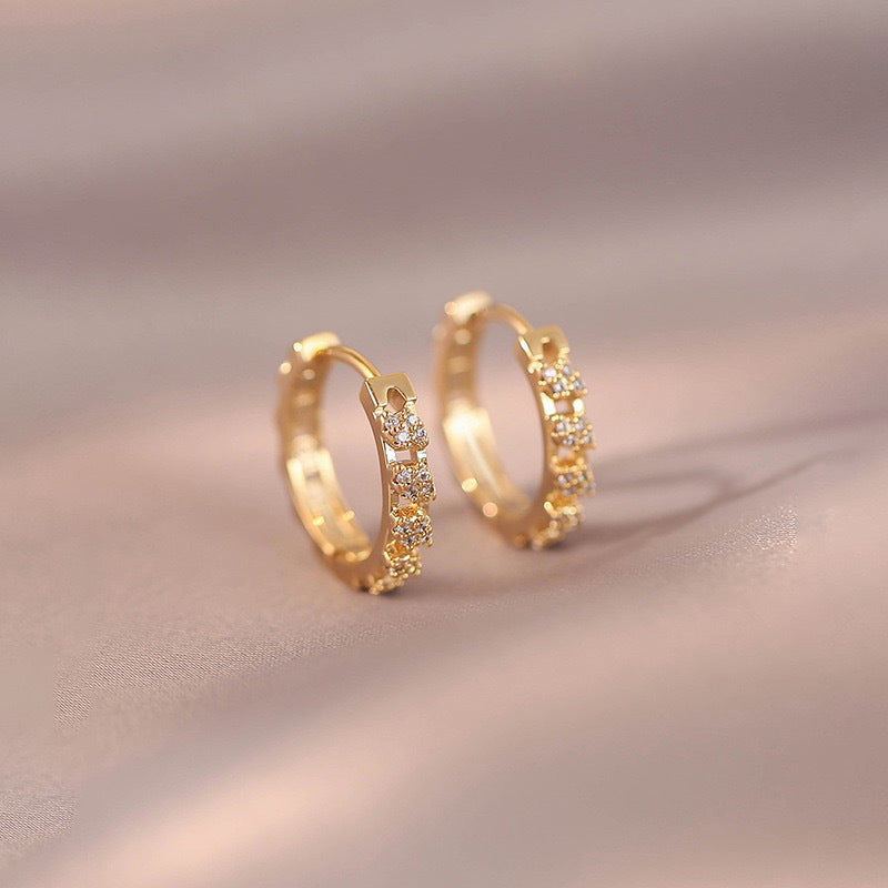 925 Silver Plated 18K Gold Round Diamond Earrings