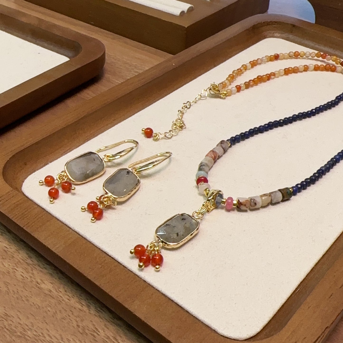 Buddha Life Colorful Natural Stone Lapis Lazuli and Agate Beaded Necklace For Women's