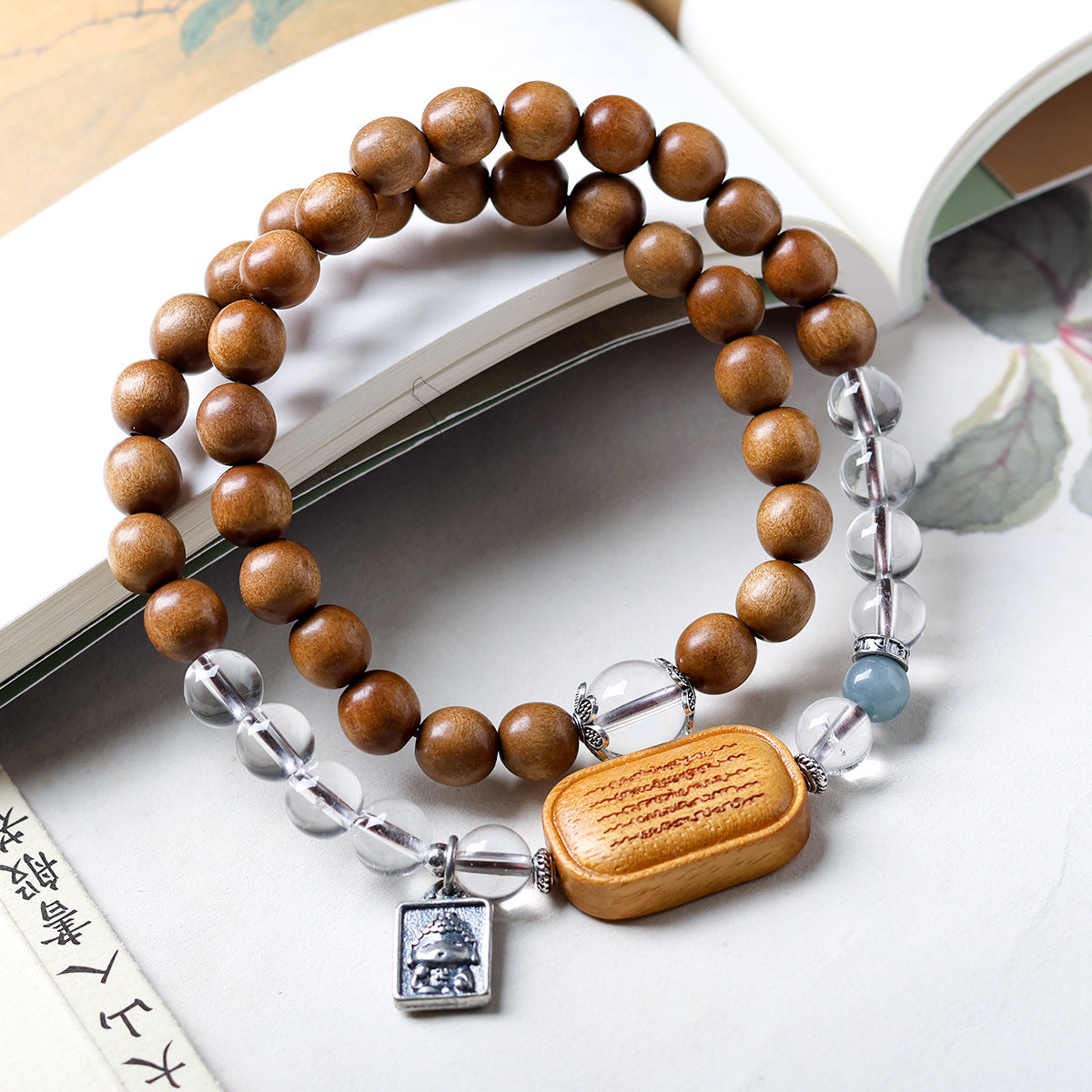 Buddha Life Sandalwood with Natural White Crystal Bracelet