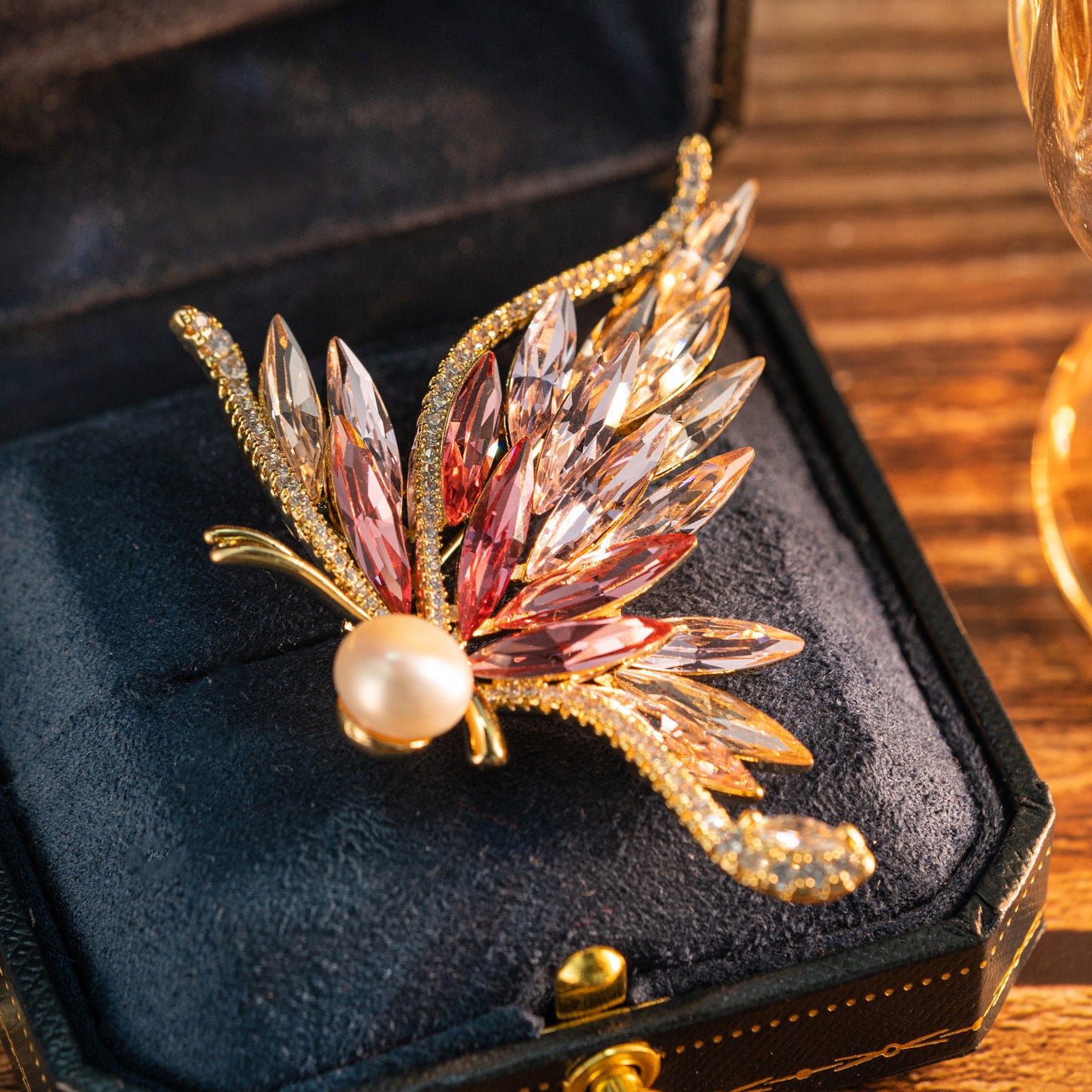 Freshwater Pearl Crystal Butterfly Brooch