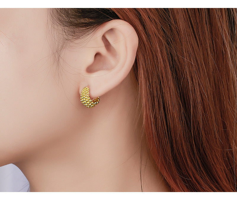 Simple Autumn and Winter 925 Sterling Silver C-shaped Bead Earrings