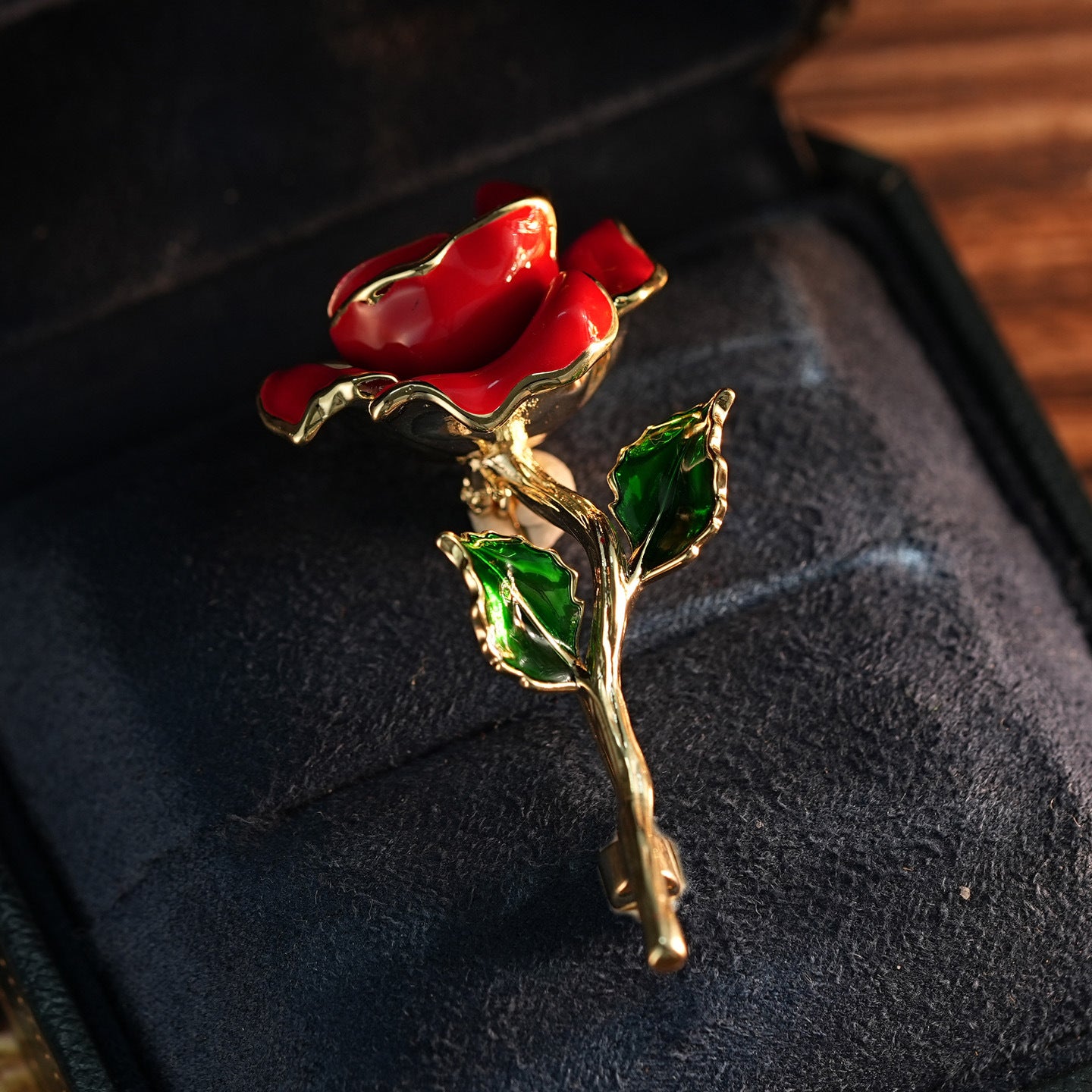 Diamond Red Rose Brooch