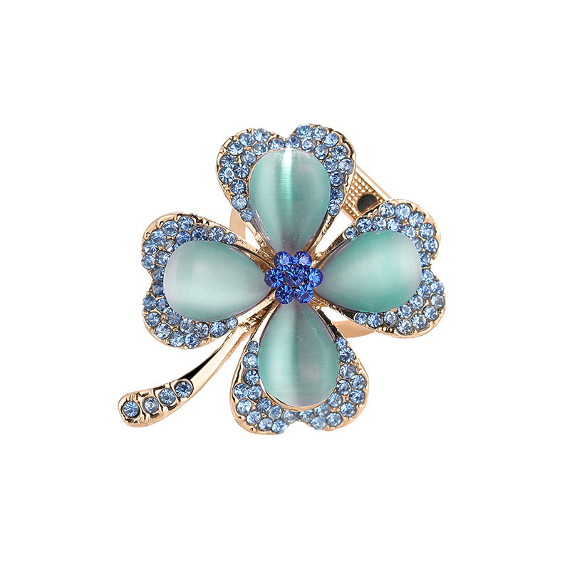 Four-leaf Clover Brooch Opal Silk Scarf Buckle Dual-purpose Accessory Pin