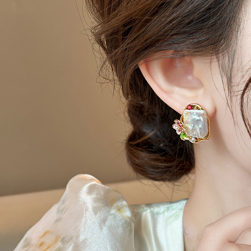 Dapaza Irregular Baroque Natural Large Pearl Stud Earrings