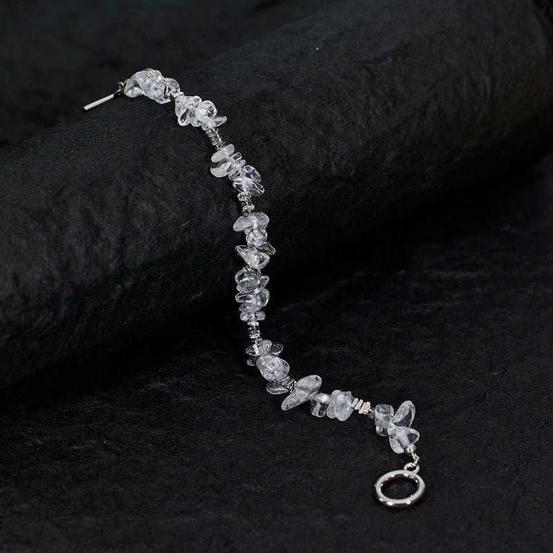 925 Sterling Silver Natural Irregular White Crystal Bracelet