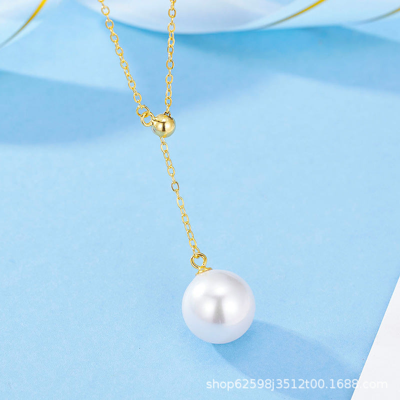 925 Sterling Silver Australian White Highlighted Bead Necklace Adjustable Tassel Clavicle Chain