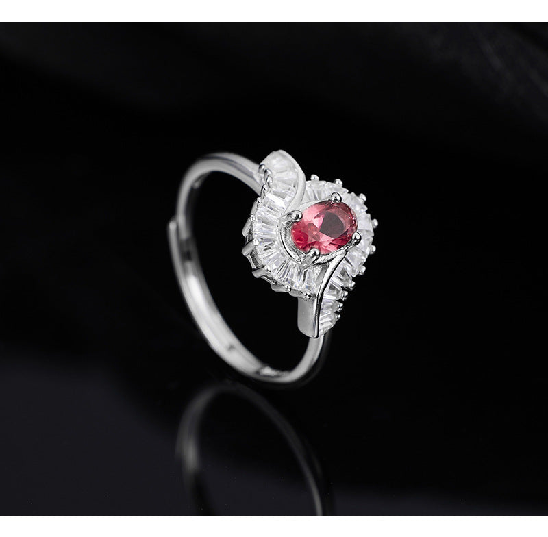 S925 Sterling Silver Flame Colored Treasure Zircon Opening Adjustable Ring
