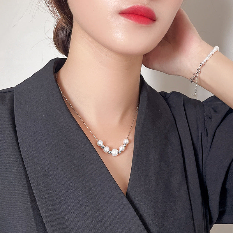 Freshwater Pearl Extra Fine Necklace Women's S925 Silver Clavicle Chain