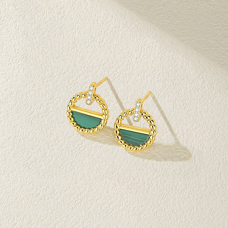 Dapaza Natural Malachite Diamond Hollow Round Earrings
