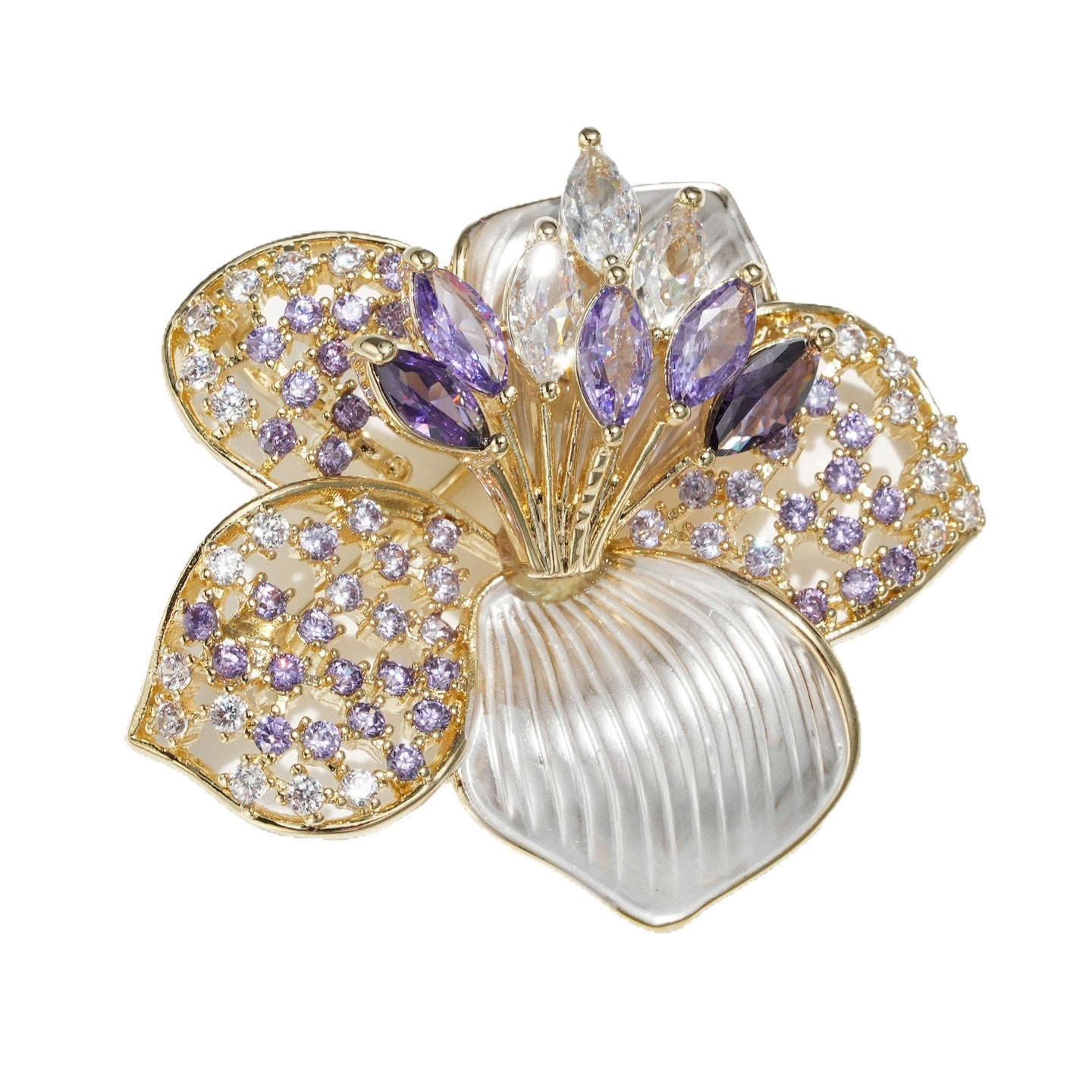 Purple Five-leaf Flower Brooch