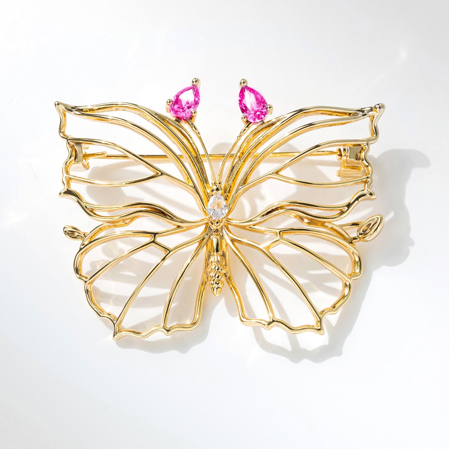 Copper Alloy Diamond Hollow Butterfly Brooch