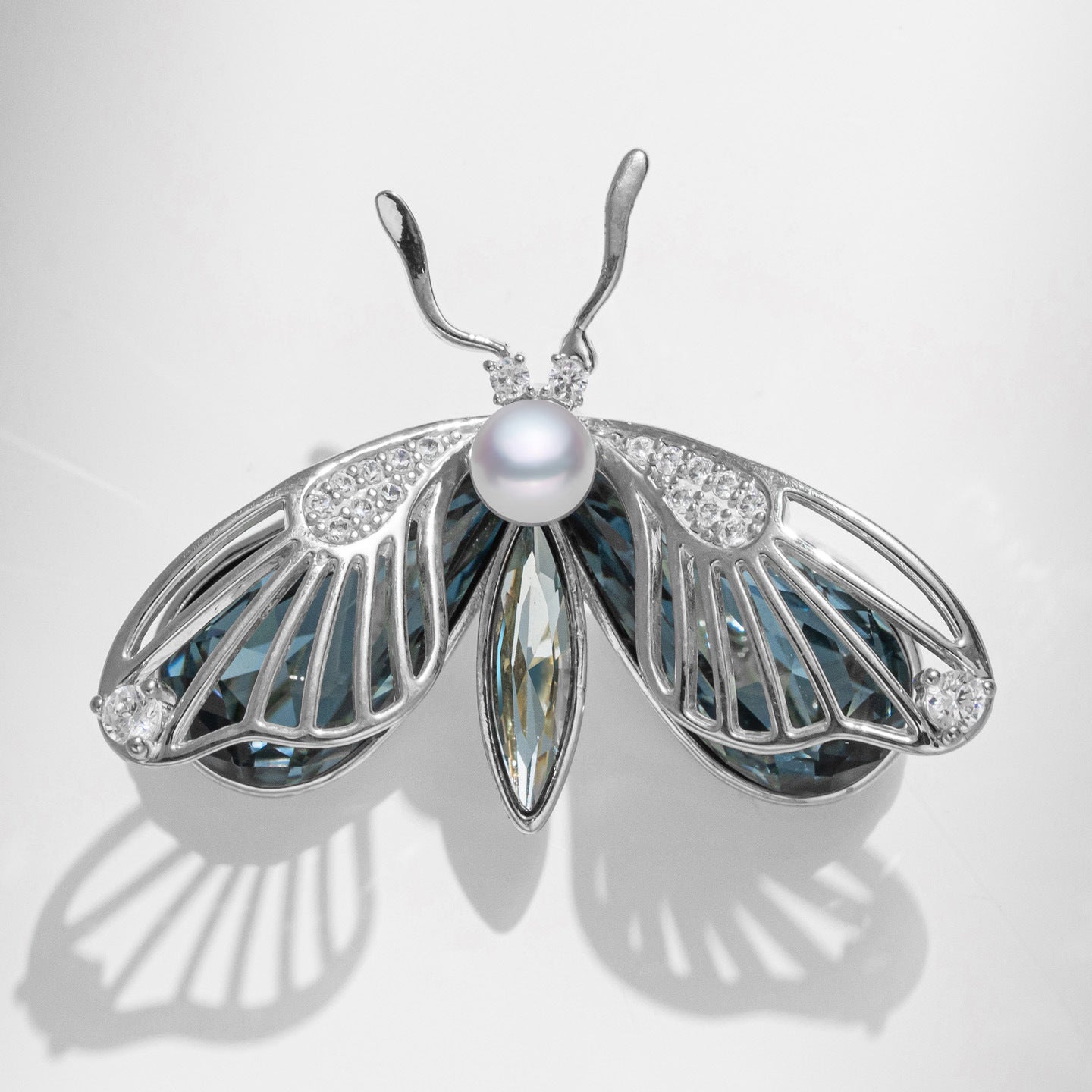 Freshwater Pearl Crystal Butterfly Brooch