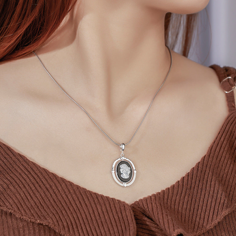 S925 Sterling Silver Necklace Niche Design Cameo Beauty Portrait Pendant Necklace