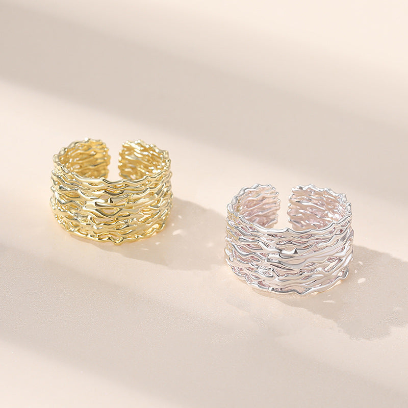 Dapaza S925 Silver Geometric Textured Ring