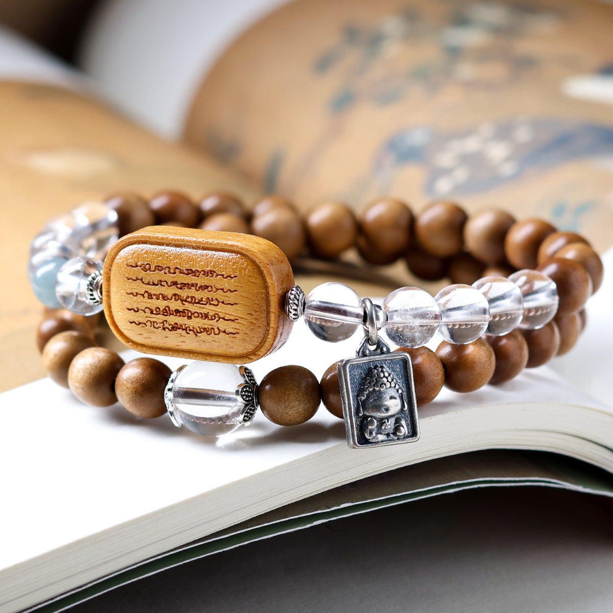 Buddha Life Sandalwood with Natural White Crystal Bracelet