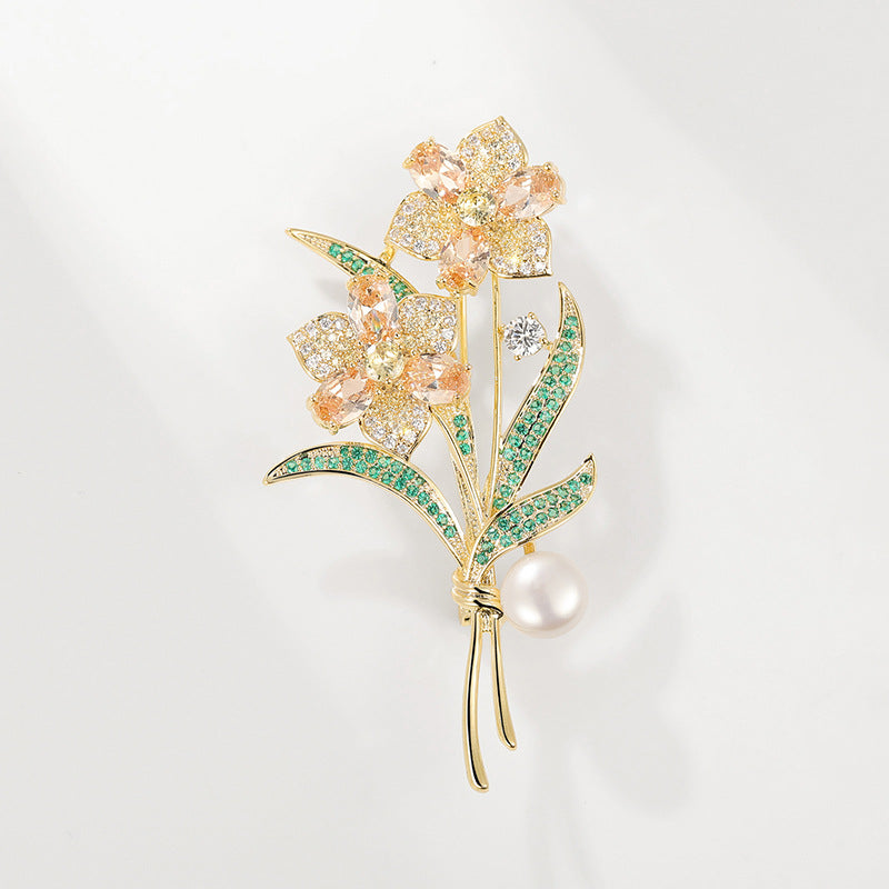 Colored Zircon Natural Freshwater Pearl Bouquet Brooch