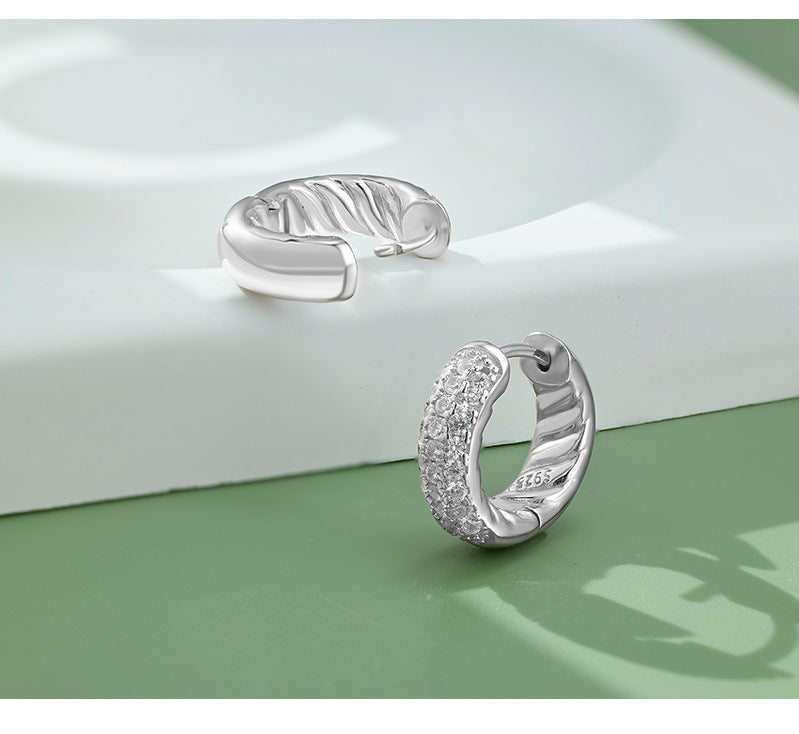 S925 Sterling Silver Earrings Women's Niche Design High-end Zircon Ring