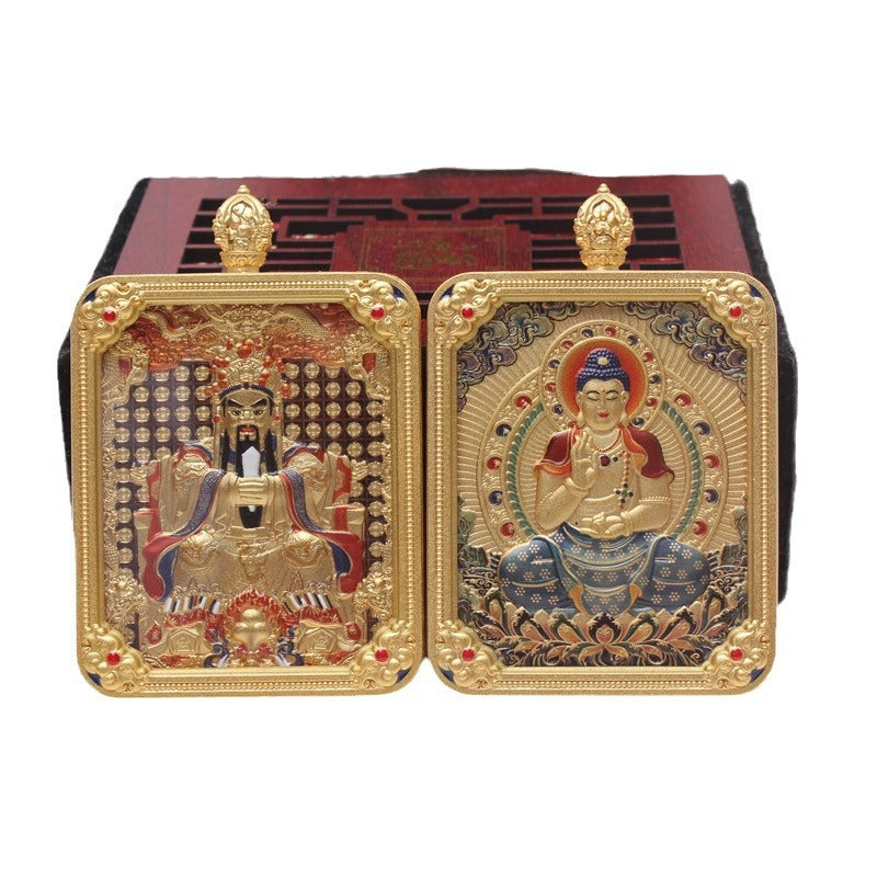 Buddha Life Tibetan Thangka Brass Gilt The Eight Guardian Gods of Natal Buddhas and God of Wealth Pendant