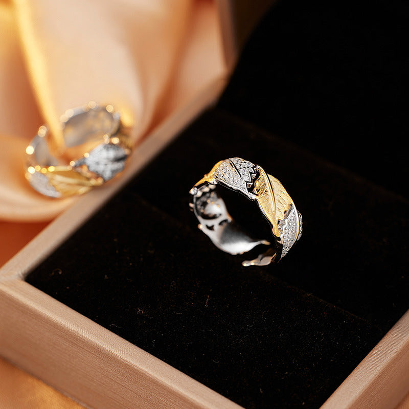 Ring women's light luxury 925 sterling silver micro-inlaid French niche design sense color separation process opening adjustable ring