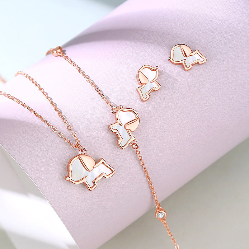 Dapaza S925 Sterling Silver Shell Puppy Necklace