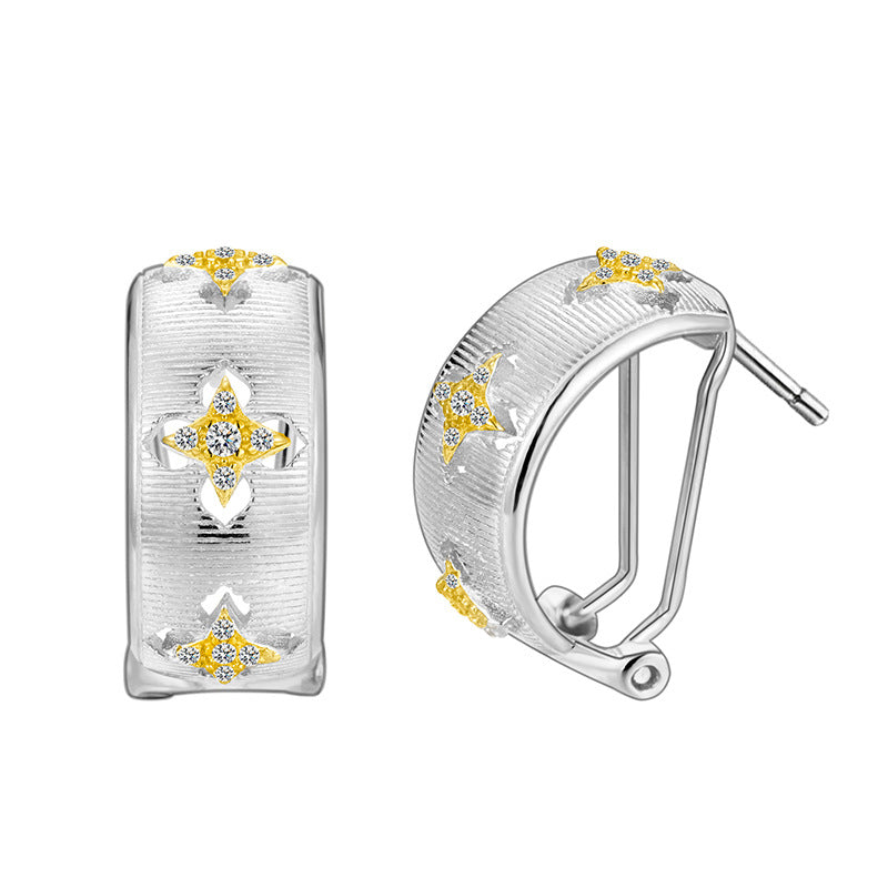 S925 Sterling Silver Italian Brushed Hollow Earrings