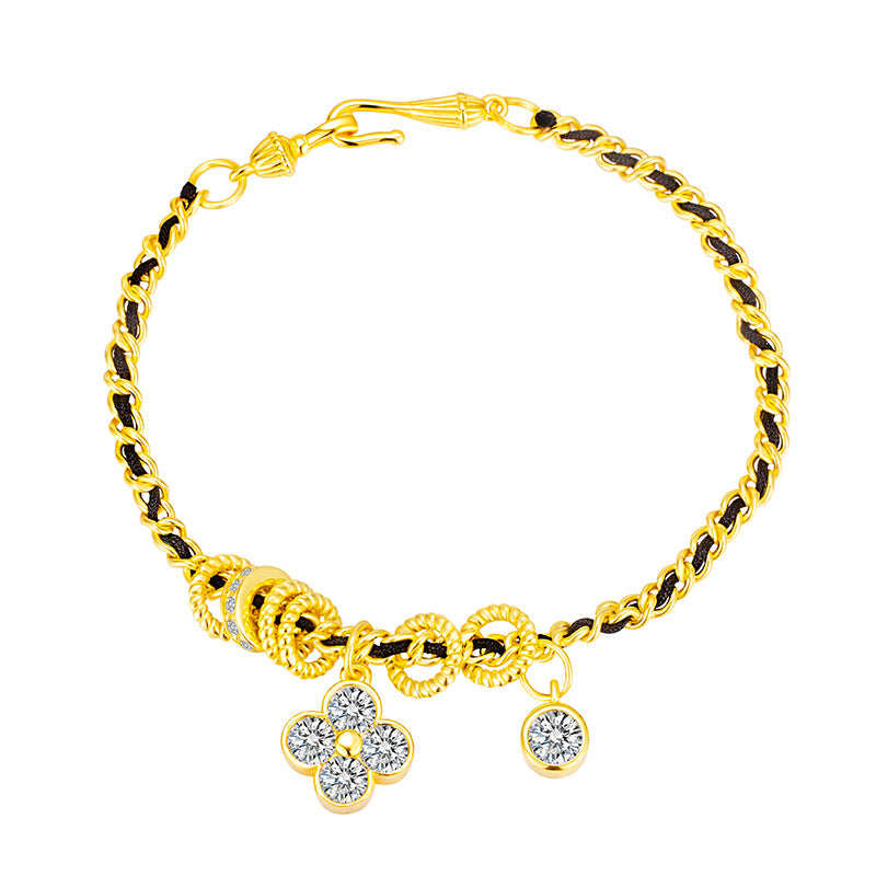 925 Sterling Silver Woven Clover Bracelet Women's Niche Design Fashion Light Luxury Personalized Trend Jewelry