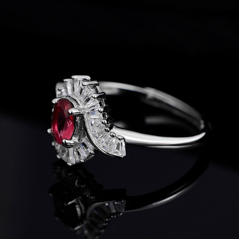 S925 Sterling Silver Flame Colored Treasure Zircon Opening Adjustable Ring