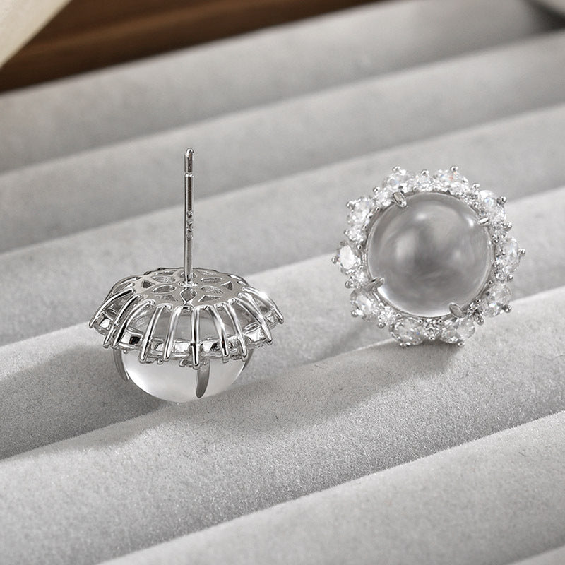 Dapaza | Zircon Inlaid Women's Round S925 Silver Stud Earrings