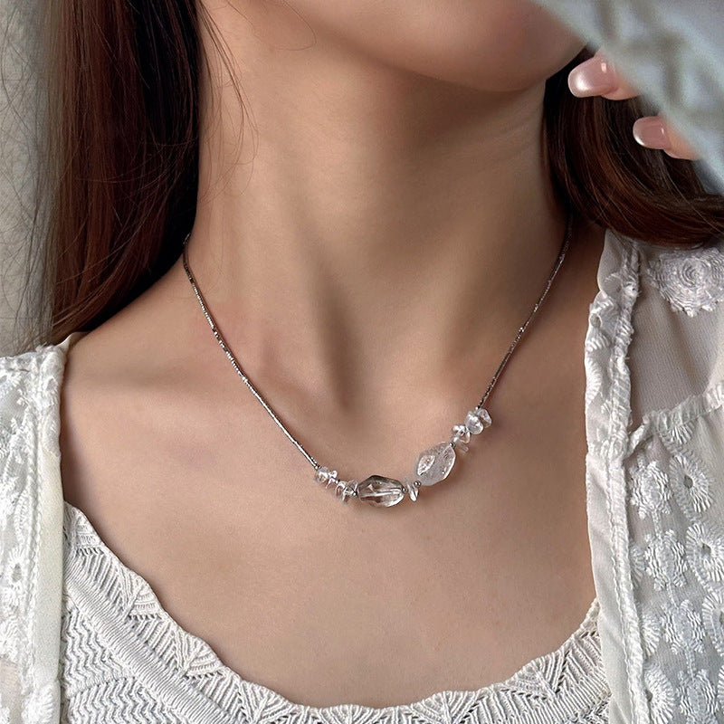 925 Sterling Silver Irregular Crystal Necklace Niche Design