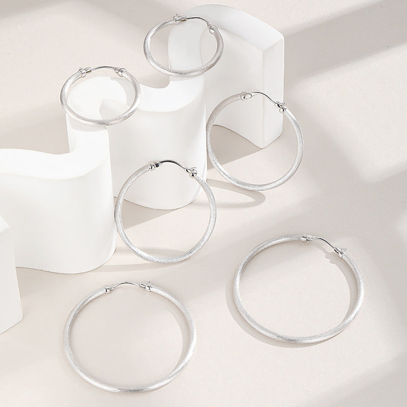 New 925 Sterling Silver Earrings Matte Circle Stud Earrings