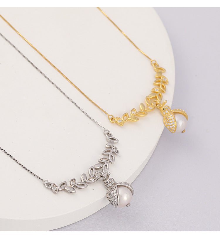 S925 Silver Baroque Pearl Seven Stars Ladybug Necklace