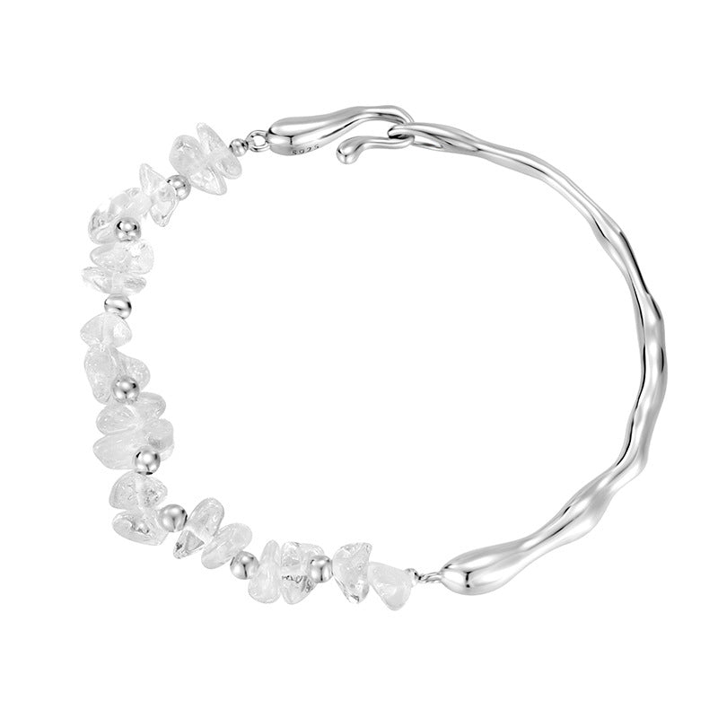S925 Sterling Silver Natural Irregular White Crystal Bracelet