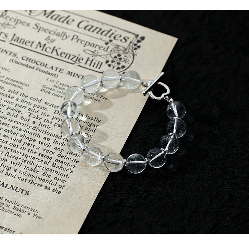 S925 Sterling Silver Natural White Crystal Bead Love OT Bracelet