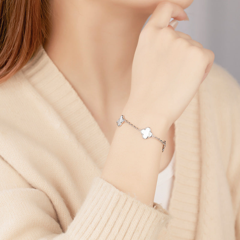 Dapaza S925 Sterling Silver Lucky Grass Mother Shellfish Malachite Bracelet