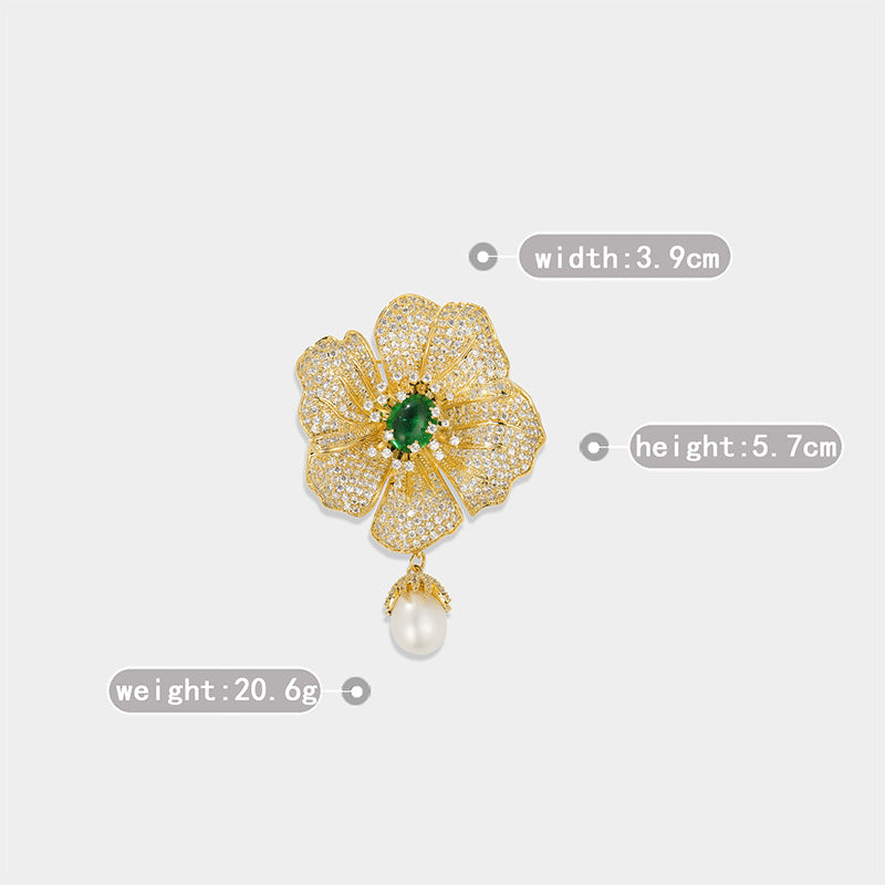 Chalcedony Natural Freshwater Pearl Camellia Brooch