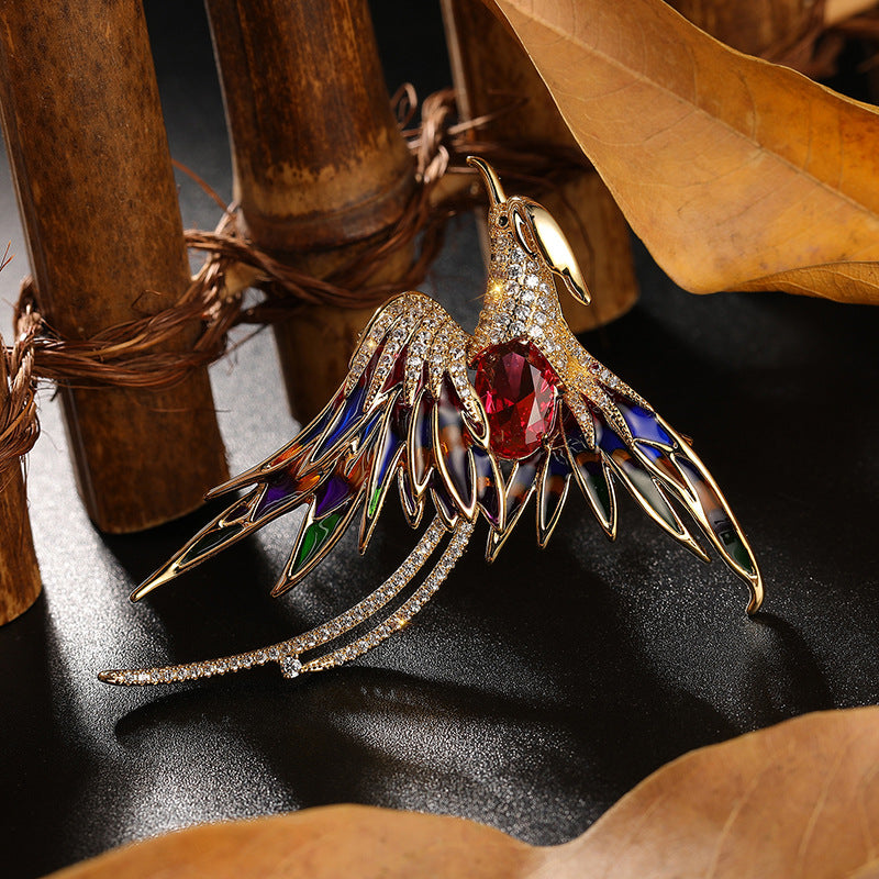 Buddha Life Chinese Style Colored Zircon Phoenix Brooch