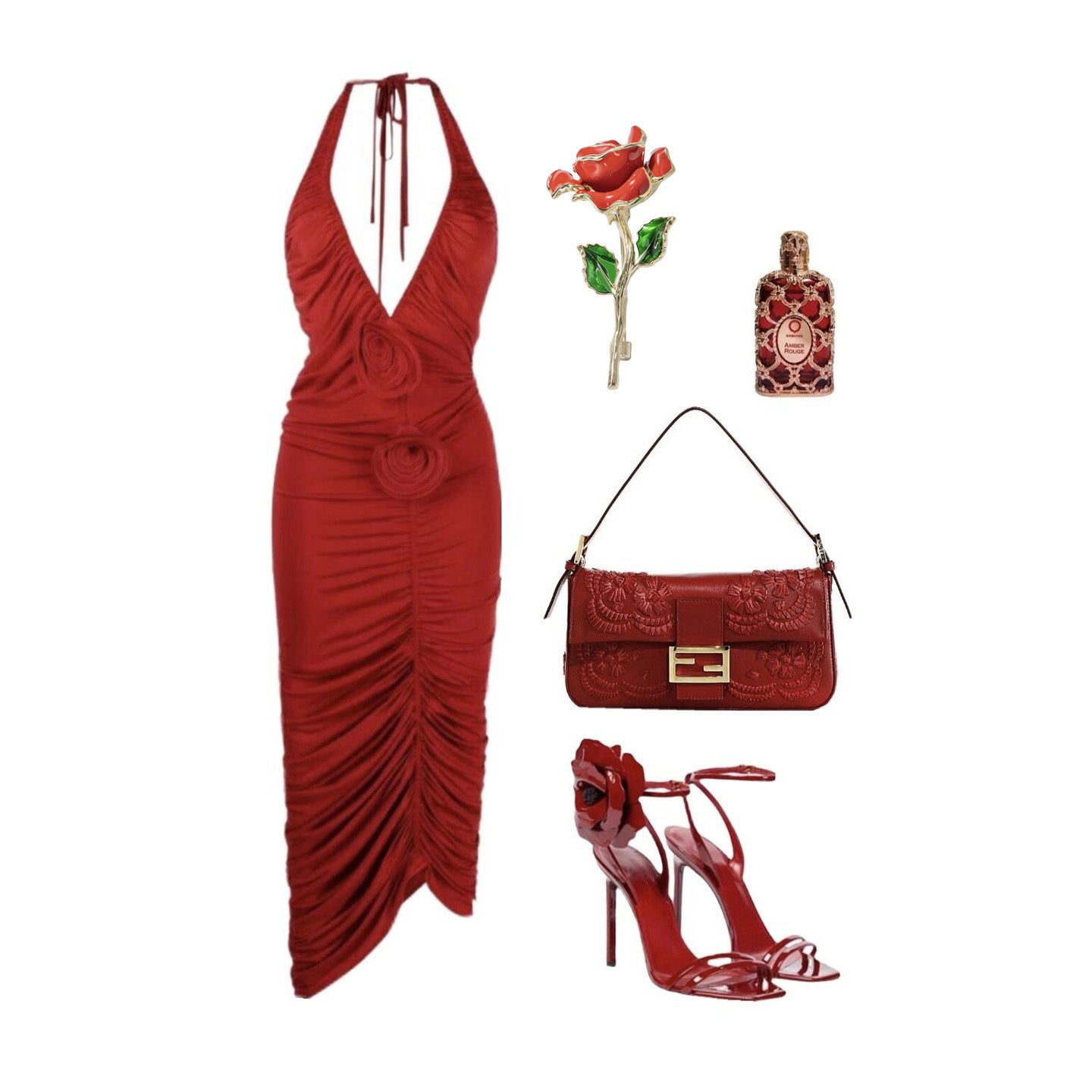 Diamond Red Rose Brooch